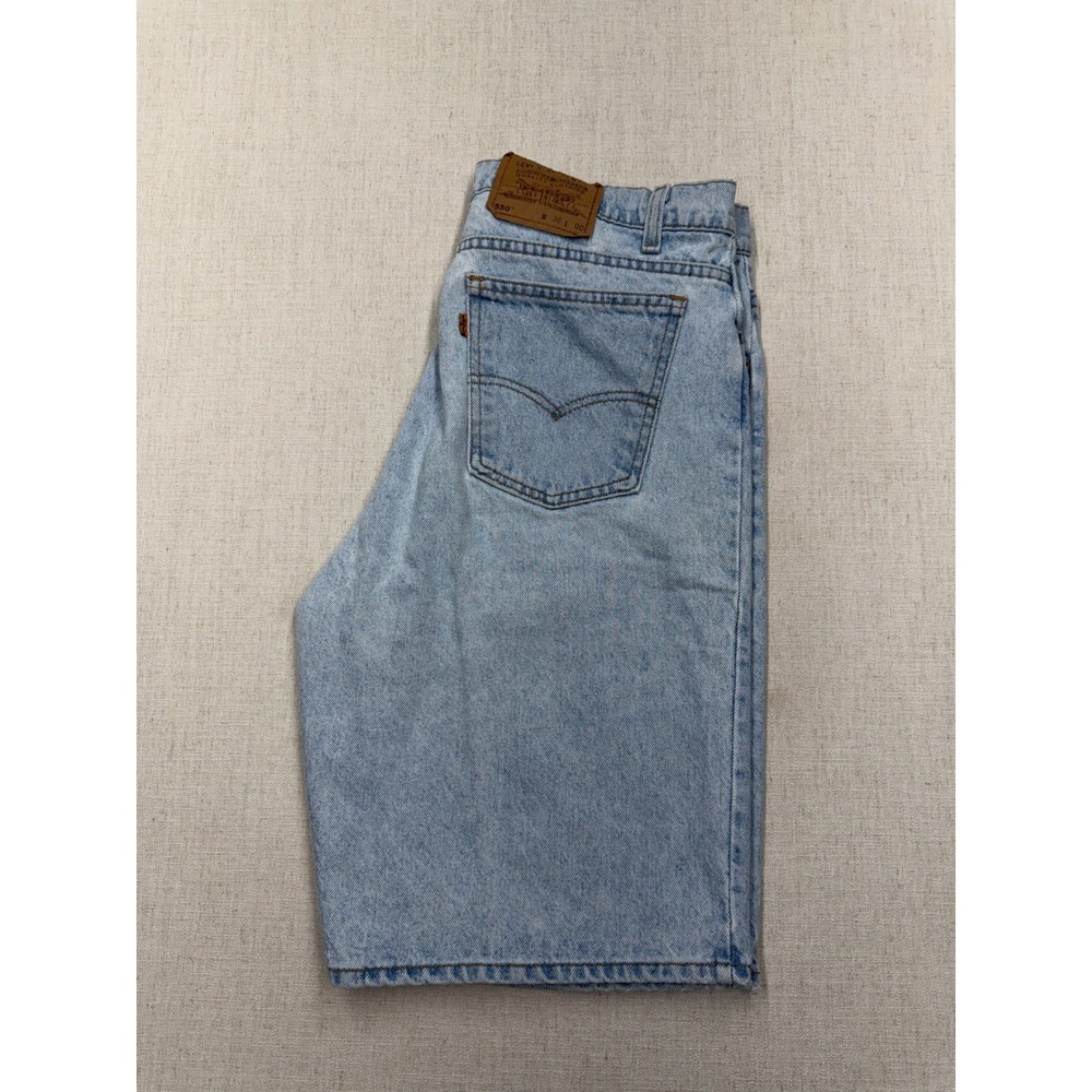 VTG 90s Levis 550 Mens Jorts Light Wash Denim Shorts Orange Tab Made in USA W36
